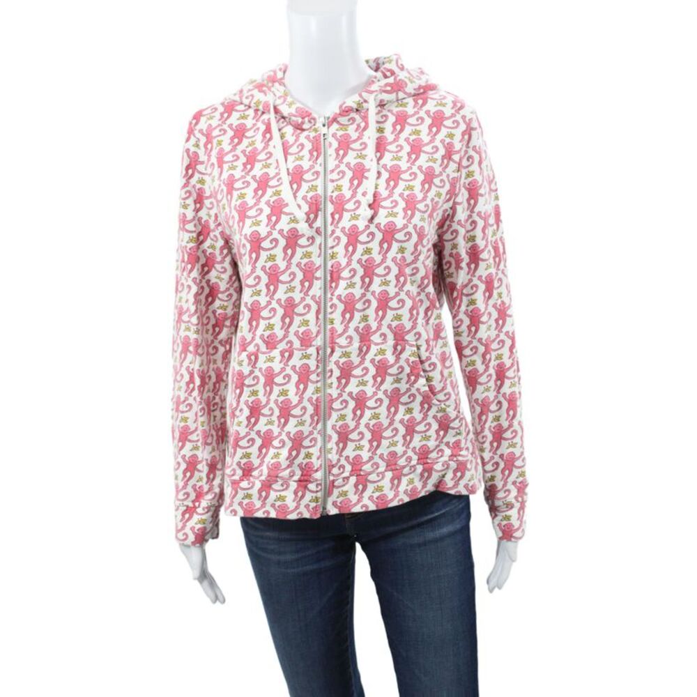 Roller Rabbit Women Full Zip Hoodie Pink Animal Print Monkey Size M